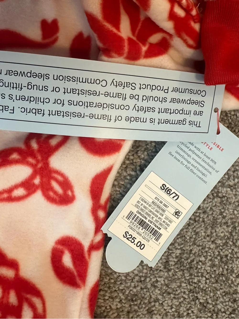 Cat & Jack White and Red Candy Cane Print Hooded One-Piece Pajamas size 6/7 NWT